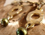 Vintage Link Charm Bracelet with Green Freshwater Pearls....Peas in the Pod
