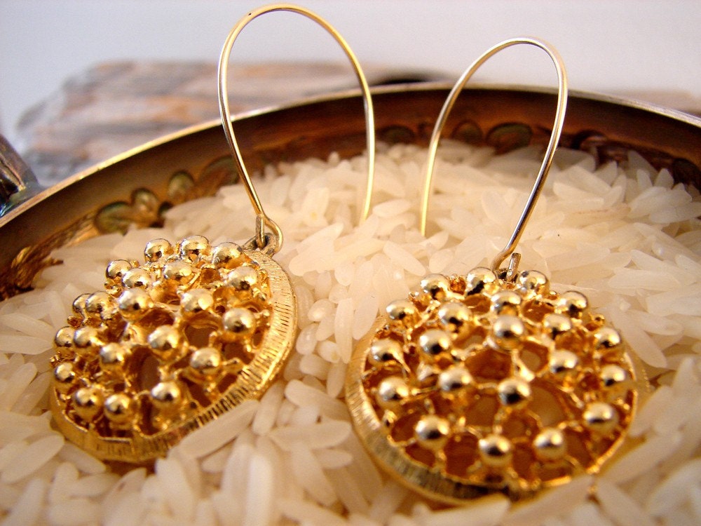 OOAK Upcycled Textured Bauble Dangle Earrings.....The Golden Ticket