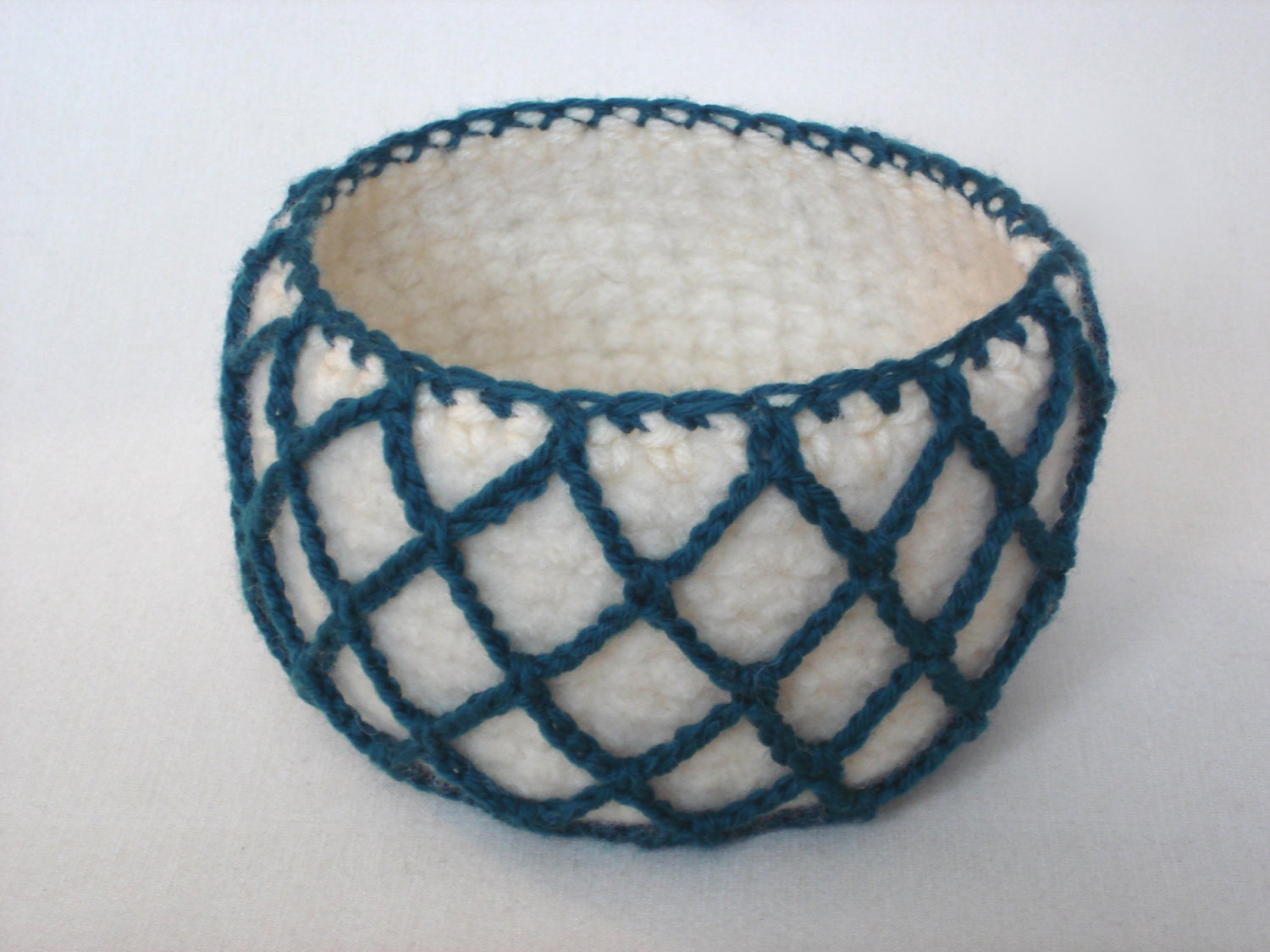Felted Mesh Bowl,  Blue-Green/Cream