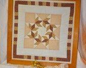 SALE Large Vintage Handmade Oak Framed Wall Hanging Quilt (FEATURED) Folk Art Collectibles Home Decor Sewing Natural Earth Tone Brown Tan