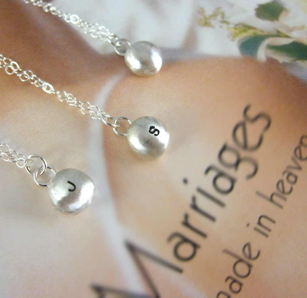 bridesmaid sterling silver initial nugget necklace - mini custom stamped - best friends, sweetheart, sweet 16, Valentines Day