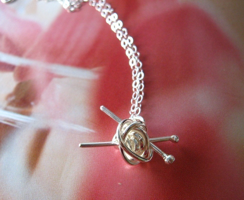 knit me somethin' sterling silver necklace - gift for knitter, knitting necklace, knitting jewelry, for the love of knitting