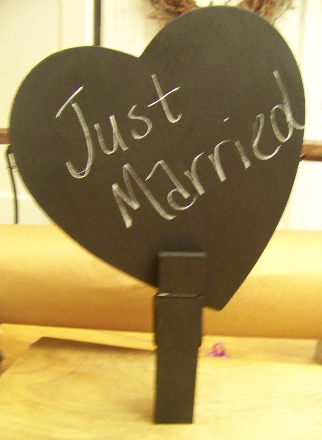 Rustic Wedding Chalkboard - Wooden Heart on Large Clothes PIn