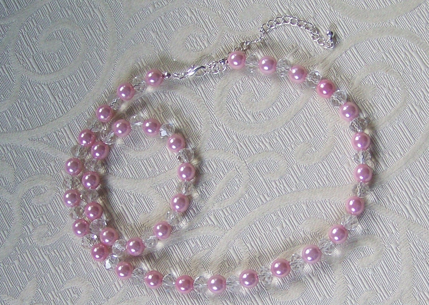 Flower Girl's Pink and Clear Bead Necklace and Bracelet
