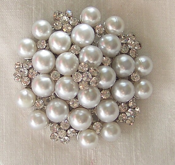 Wedding Bridal White Pearl Brooch with Crystals