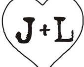 Initials etched in heart  rubber stamp - Custom monogram stamps 2.5" --5534