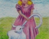 Nursery Rhyme Mary and Her Lamb original aceo