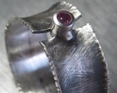 Faceted Ruby Ring in Sterling Silver.  Flare ring.  Rough around the Edges.  Gemstone Ring. 