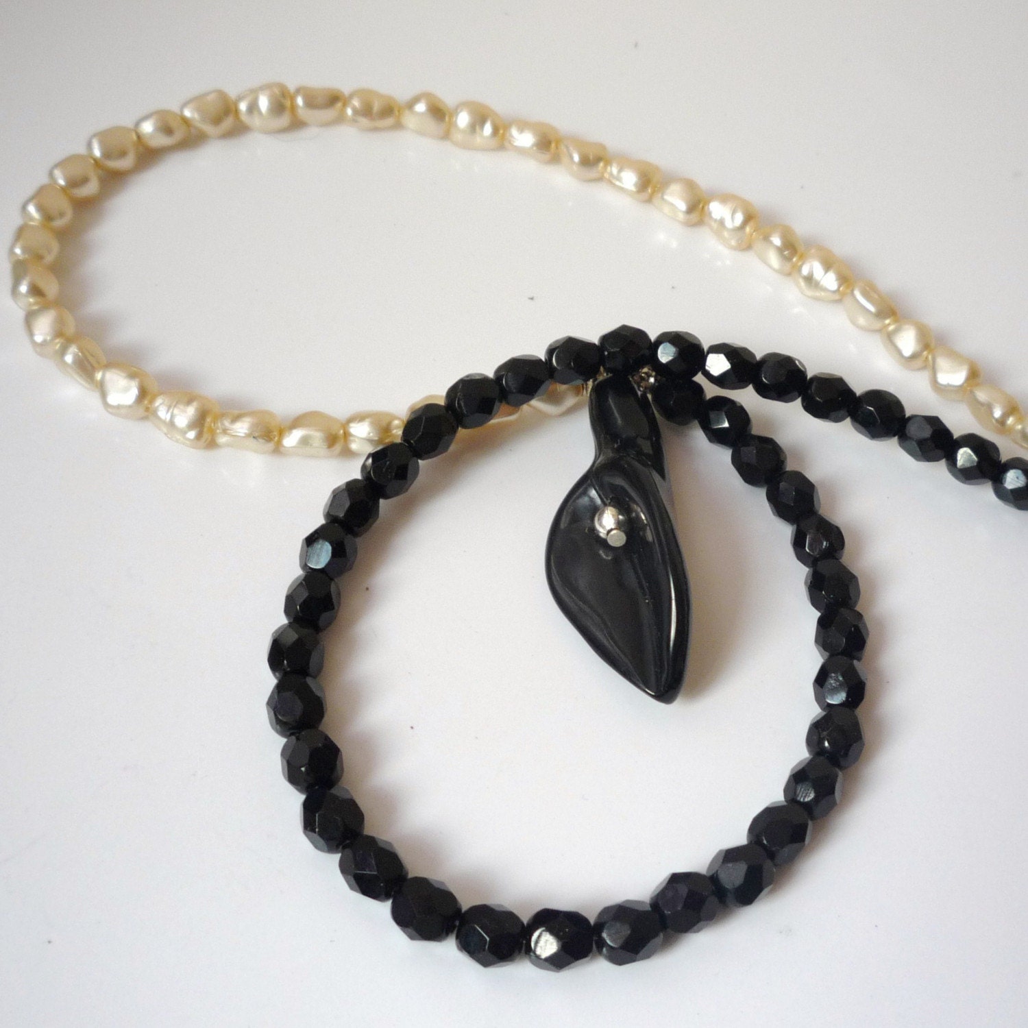 Ebony And Ivory Lily Flower Necklace