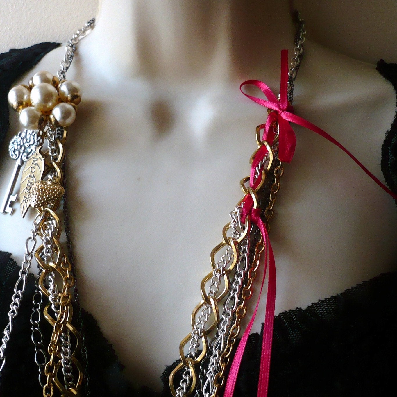 Mother Cascade Chain Charm Necklace Now Half Price