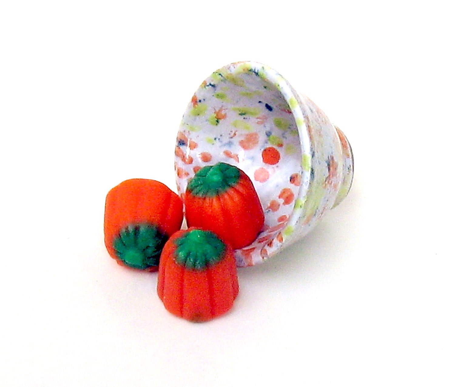 Ceramic Bowl Miniature Pottery Salt Cellar White Orange Green Pastels