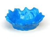 Pottery Mini Bowl Trinket Dish Blue for Rings Teabag Miniature