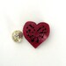 Heart Brooch, Valentine, Carved Gourd Pin, Blood Red, Black