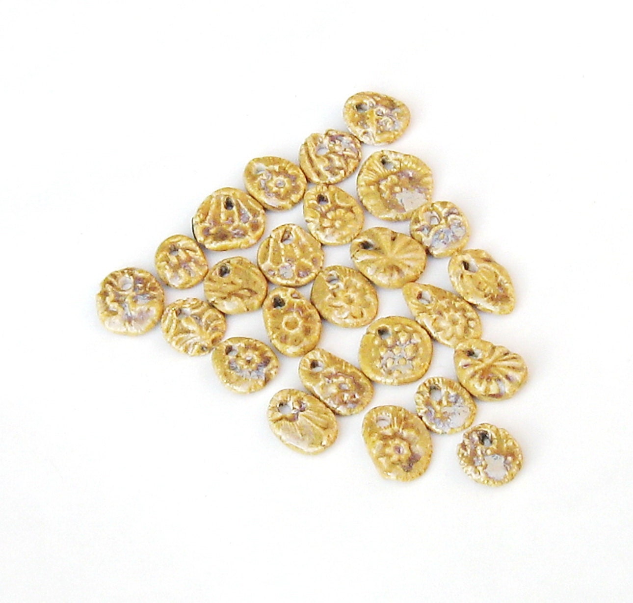 Beads Ceramic Charms 25 Golden Mustard Brown Rustic Stoneware for Jewelry Wedding Craft