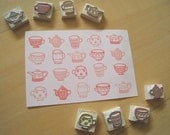 Tea Party Handcarved Rubber Stamps - Choose Any 4 Designs
