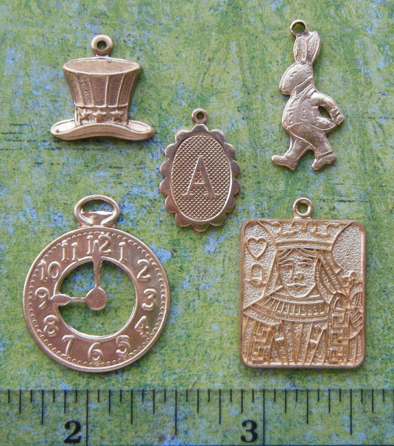 15 Mad Hadder / Alice In Wonderland Theme Brass Charms and Findings