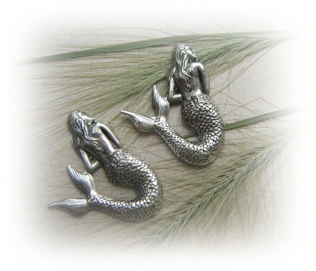 1 -  Large MERMAID Antique Silver Ox Brass Jewelry Findings (D)