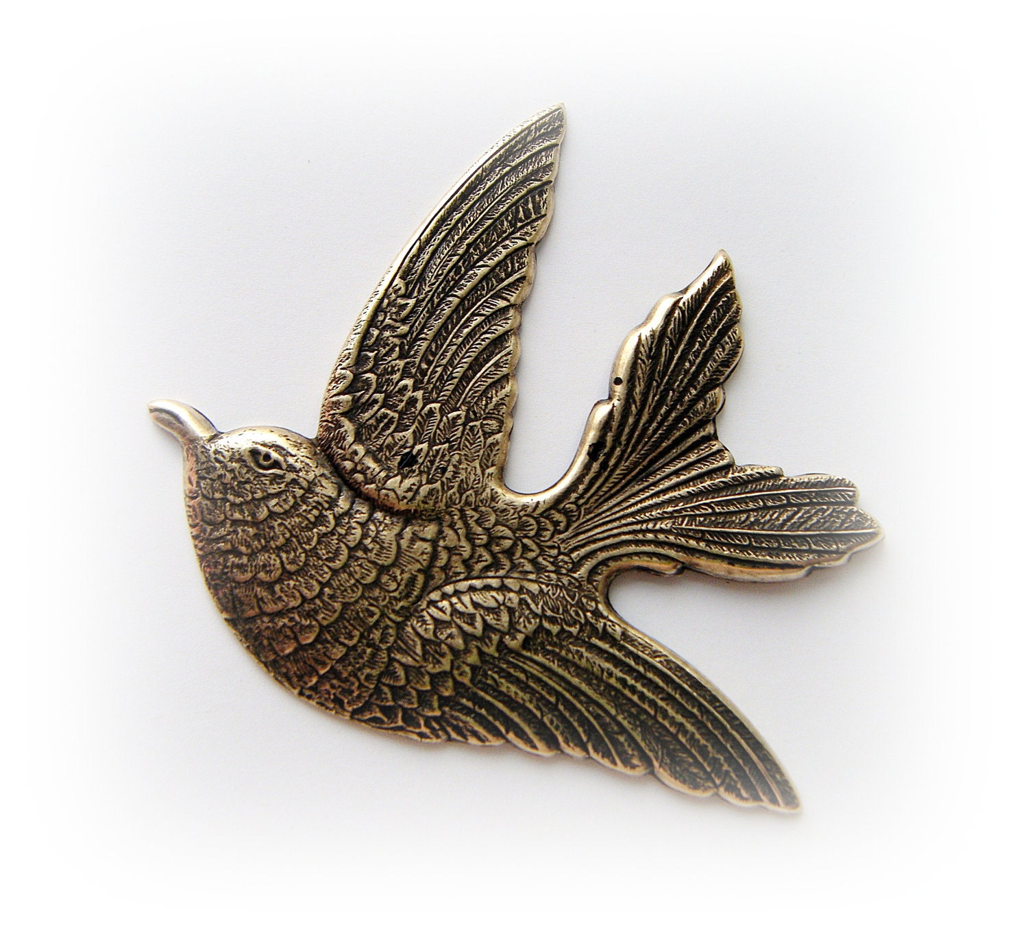 1 - Large BIRD IN FLIGHT Antique Ox Brass Jewelry Findings - Stamping (C)