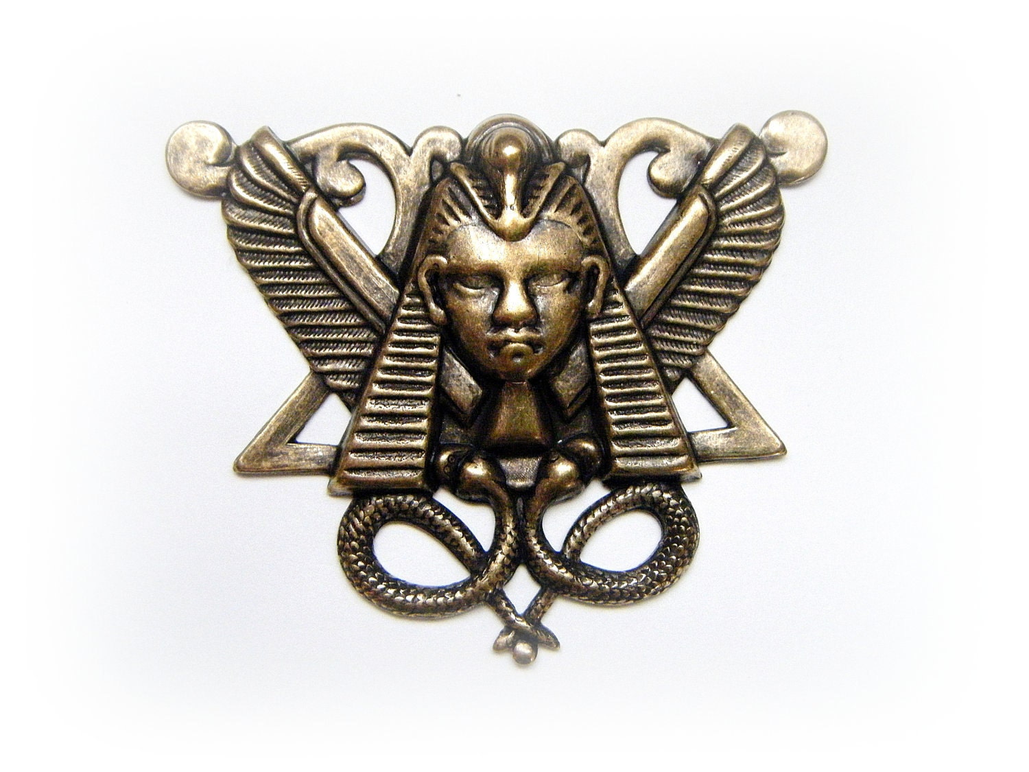 1 - Large Egyptian King Tut Motif Pendant Antique Ox Brass Jewelry Findings - Brass Stampings (F)