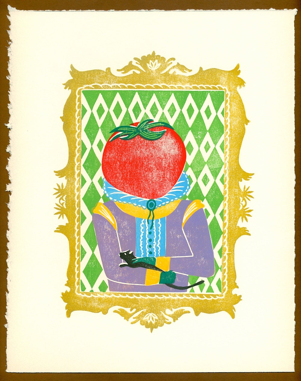 Mr. TomatoHead with Cat Art Print