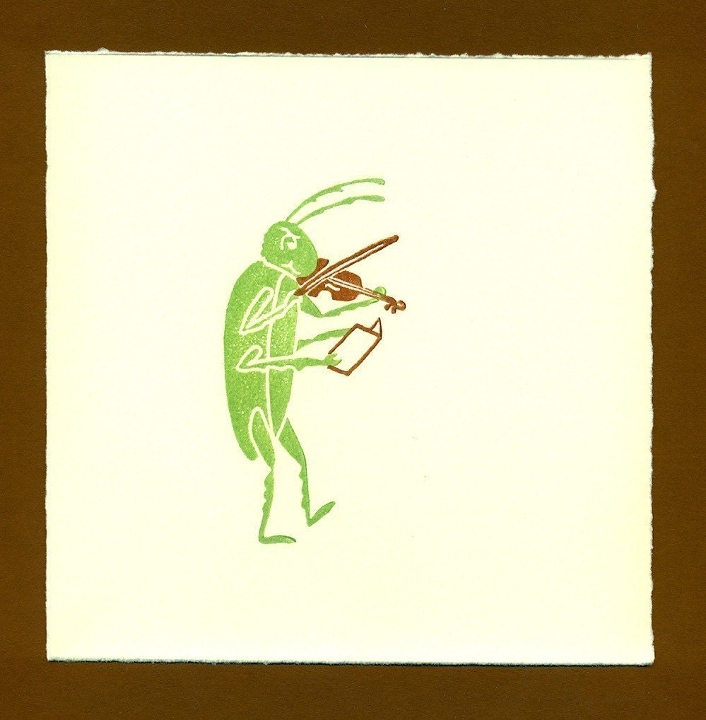 Unframed Grasshopper Playing Violin Print