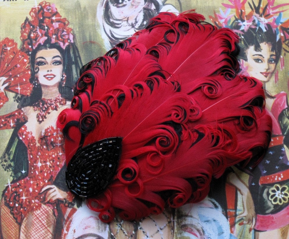 Red And Black Feather Hair Clip Fascinator