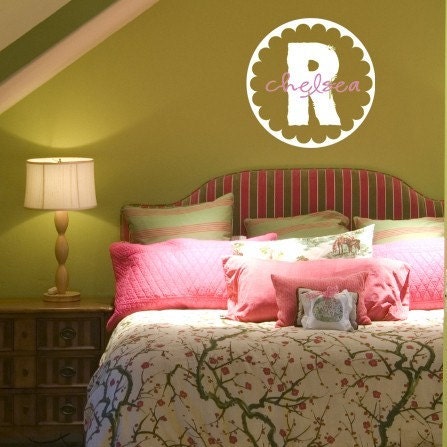 Large - Custom Monogram - Shabby Chic - Vinyl Wall Decal Graphic Art Sticker Home Decor