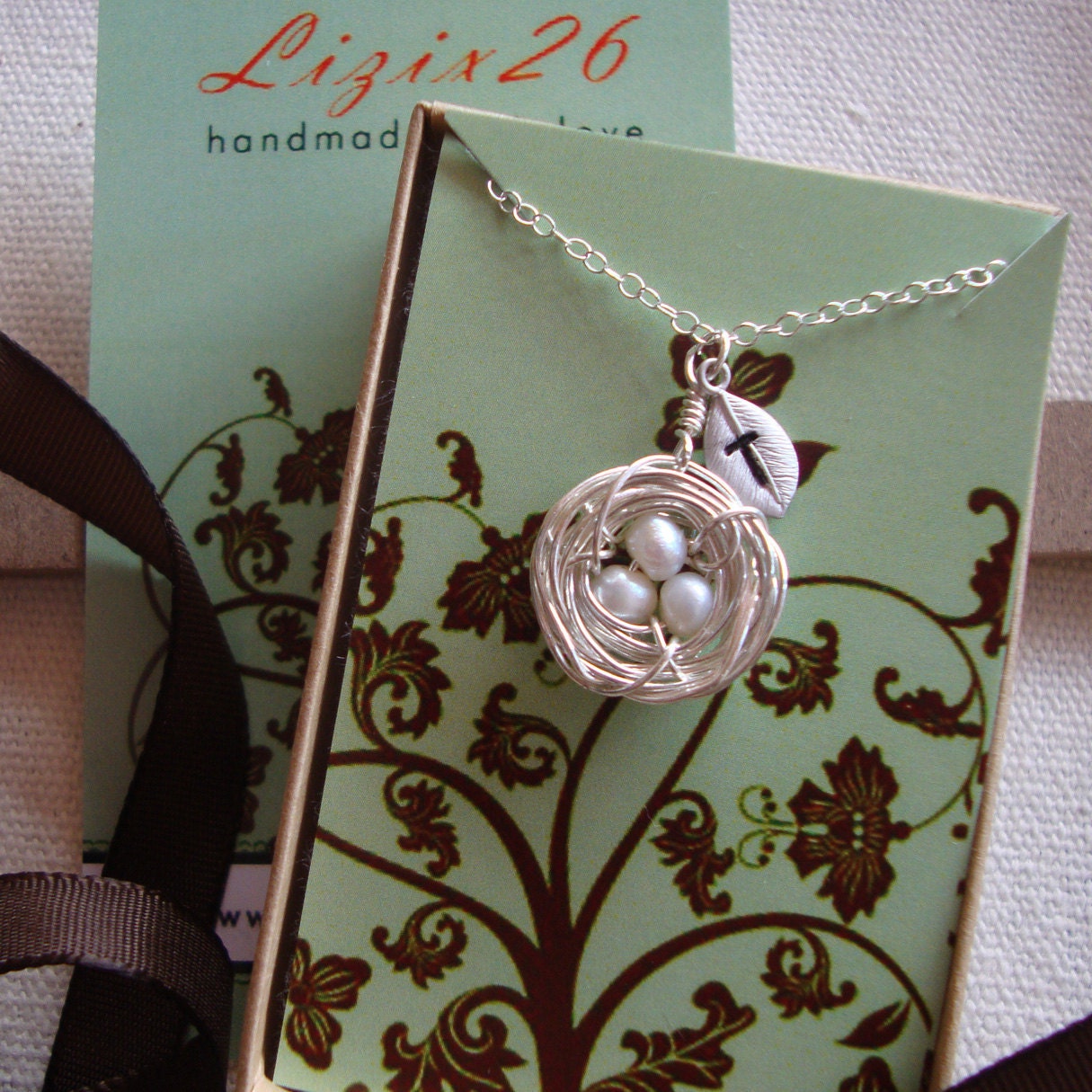 Personalized Nest Necklace Three Leaves - All SOLID STERLING SILVER- Silver Nest Necklace,mom, best friend, family, grandma
