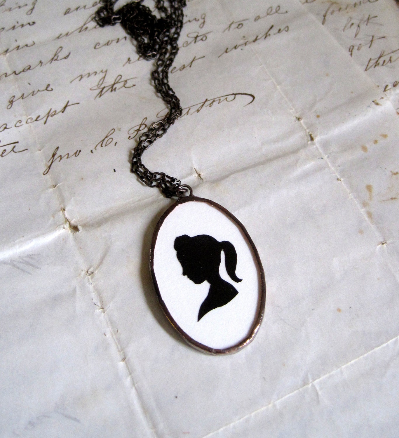 Cameo Girl Cut Paper Silhouette Necklace