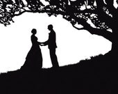 Custom Silhouette Portrait Contemporary Couple with Tree