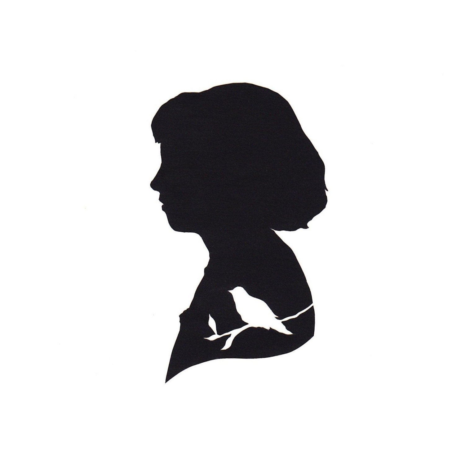 Custom Silhouette Portrait with Bluebird Papercutting