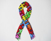 Autism Awareness Ribbon, Fabric Applique - Iron On, DIY, No Sew - You Pick The Print