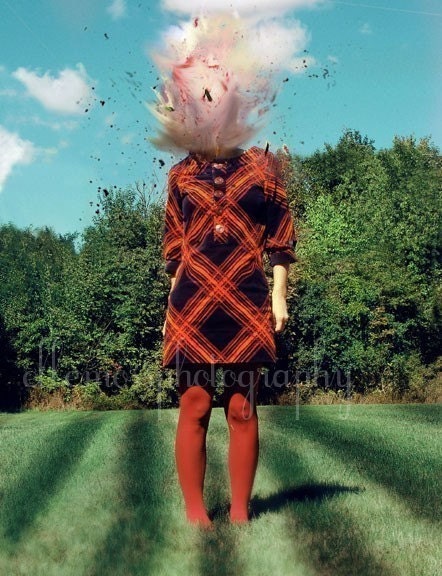 Whimsical Portrait - Oh Dear 8x12 Photograph - girl with exploding head red green print