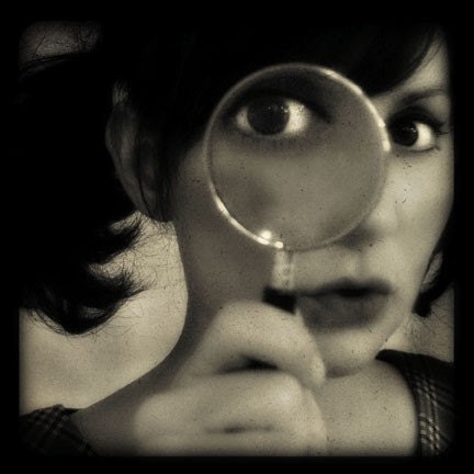 Surreal Photograph,  8x8 Print, Magnify, Sepia, Magnifying Glass, Black and White Self Portrait