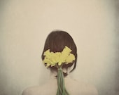 Flower Portrait, Flowers In Her Hair,  8x8 Print, Yellow Daffodils, Woman, Photography