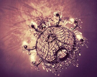 Chandelier Photograph, Dazzle, 8x8 Print, Violet Mauve Wedding Photo
