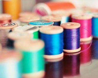 Sewing Thread Photograph,  8x10  Print, Mint, Blu,e Pink, Craft Room Decor, Still Life