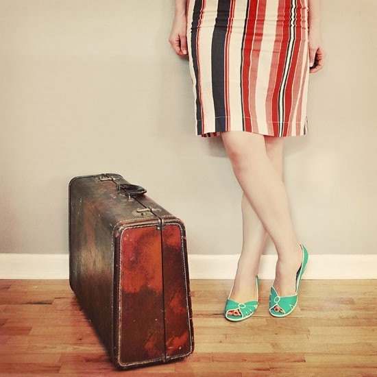 Female Portrait,  8x8 Photograph, Ready To Go, Retro, Suitcase, Wanderlust, Modern Print