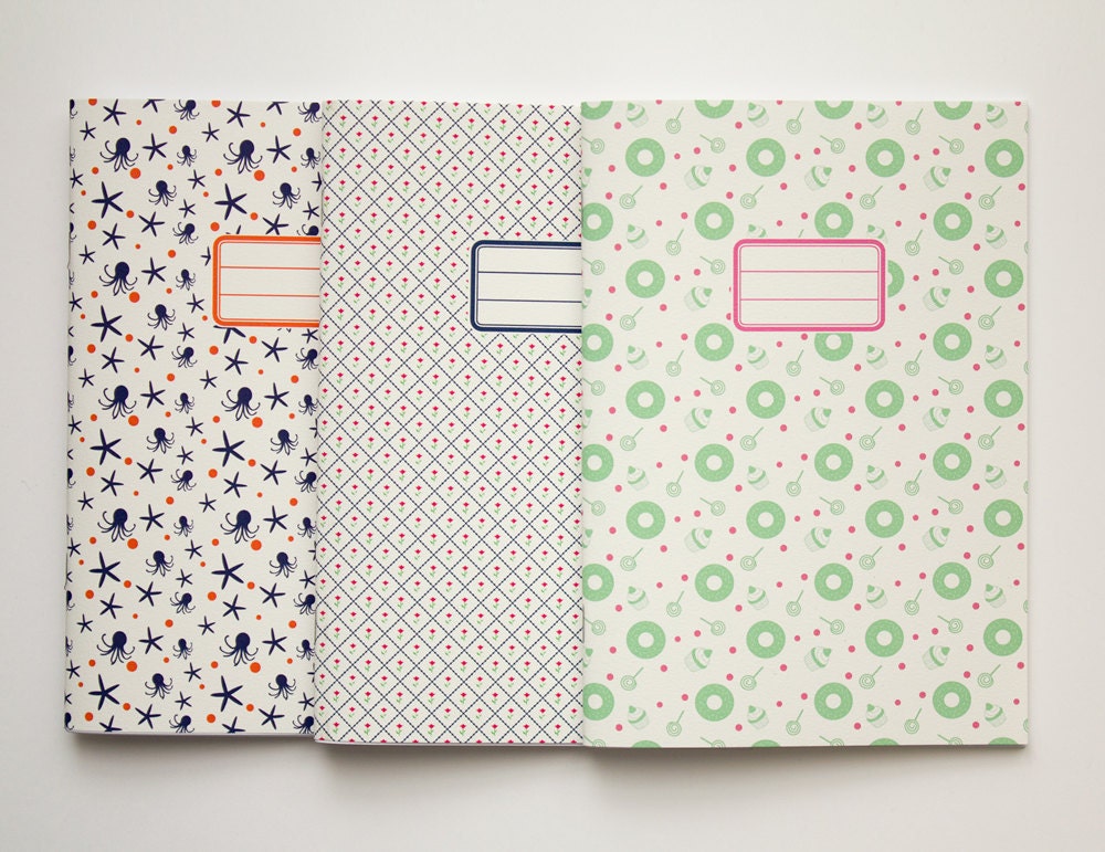 Personalized journals - Back to school kit - pack of 3 - 10 patterns available