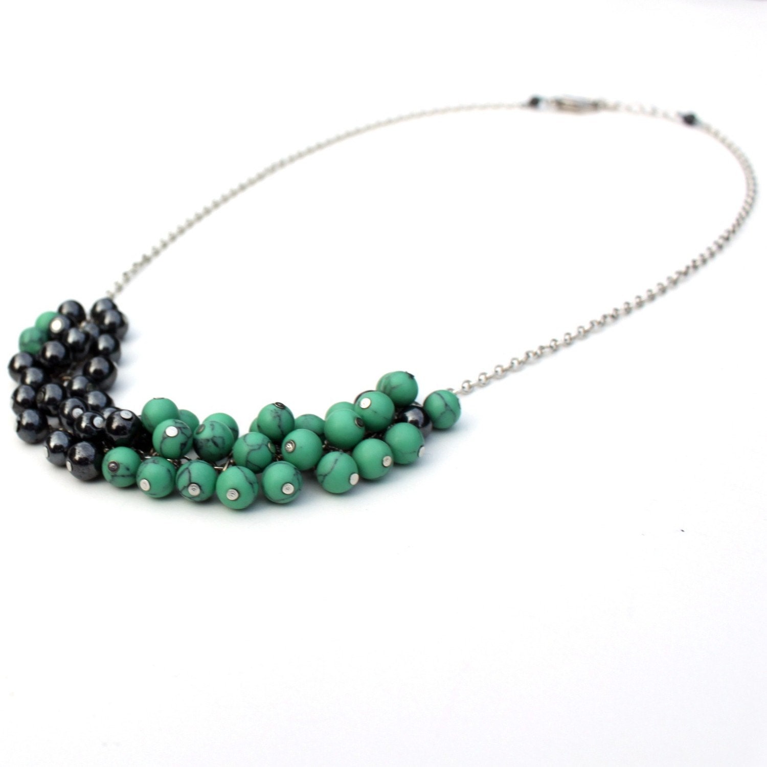 Hematite and Green Howlite necklace on silver chain