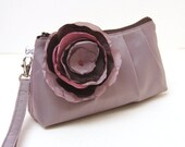 Clutch Purse Rectangular Wristlet mauve lilac with detachable flower brooch