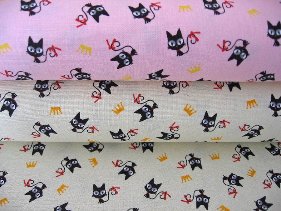On SALE pink cats / Princess Black Cat Trefle Kokka Japanese Kawaii Fabric