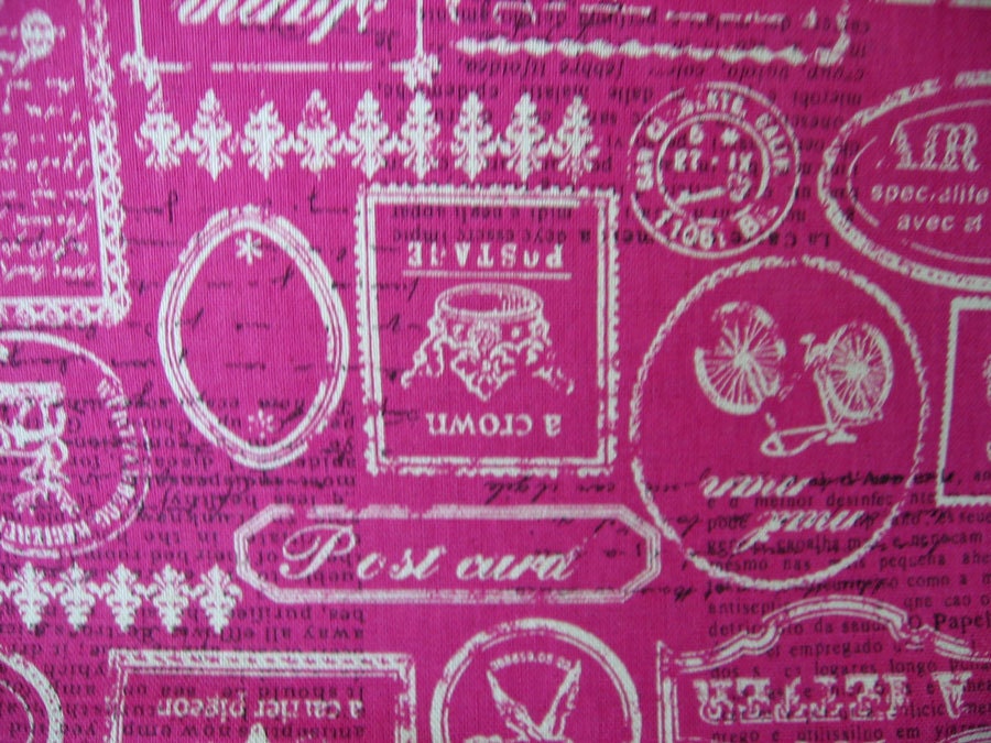 Hot Pink  Postcard Stamps Japanese Fabrics by Kokka 1 yard on SALE