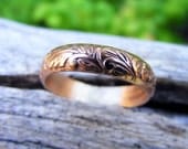 Wedding Gold Ring Band, Gold Floral Pattern Ring Band, 14K Gold Ring Band, Gold Wedding Ring, Gold Engagement Ring