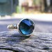 London Blue Topaz Silver Ring,  Rose Cut Blue Topaz Ring, Vintage Like Pattern Silver Ring Band, December Birthstone Jewelry
