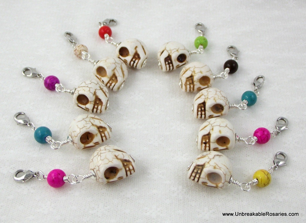 Day of The Dead Skull Bead Rosary Marker Memento Mori You Choose Color