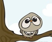 Hello There : Owl on Branch Art Print - 5x7