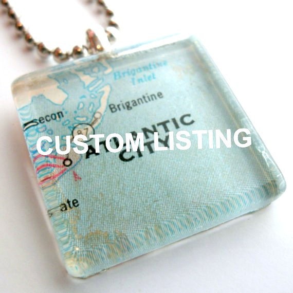 Glass Tile Map Necklace - CUSTOM LISTING