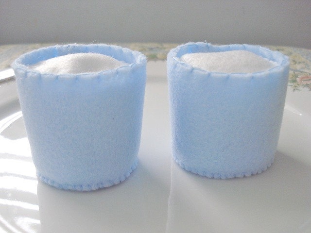 Two Light Blue Cups of Milk Felt Play Food