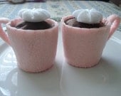 Two Pink Mugs of Hot Chocolate Eco Friendly Felt Play Food